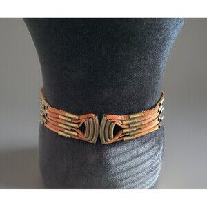 Lucky Penny Leather Belt Brass Beads Back Buckle Size Medium Bohemian